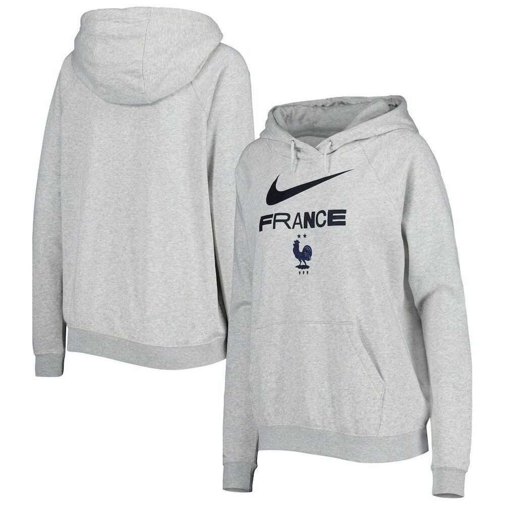 Nike France FFF Soccer Pullover Hoodie Sweatshirt Mens M Gray Varsity Fleece